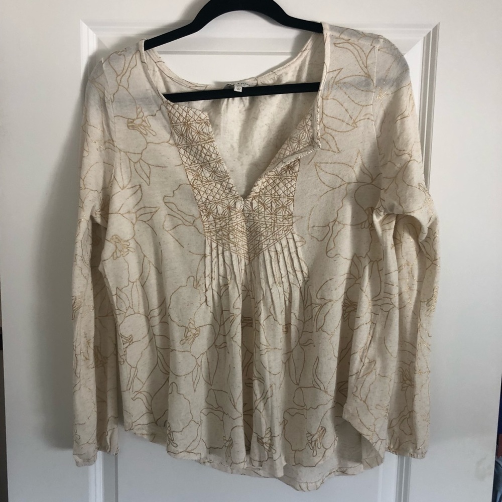 Long sleeve detailed cream and gold blouse